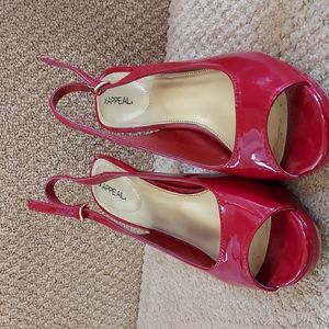 Red open toes slingback heels